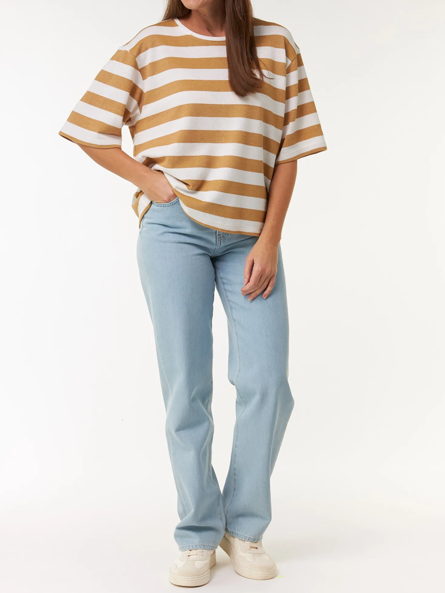 Kurzarmshirt aus Bio Baumwolle(rattan/offwhite ringel, L)