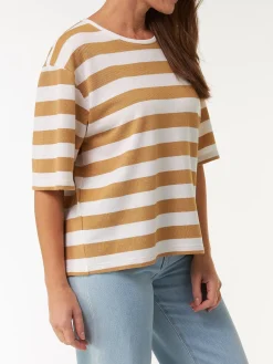 Kurzarmshirt aus Bio Baumwolle(rattan/offwhite ringel, L)