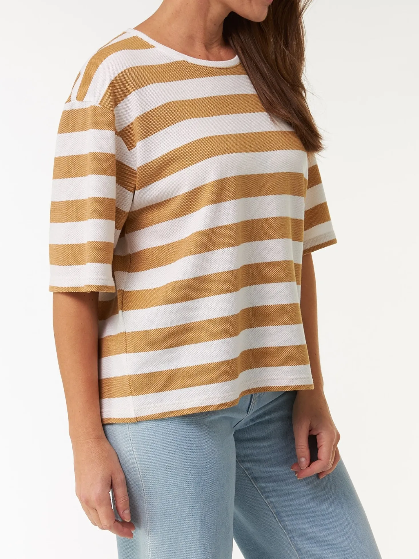 Kurzarmshirt aus Bio Baumwolle(rattan/offwhite ringel, L)