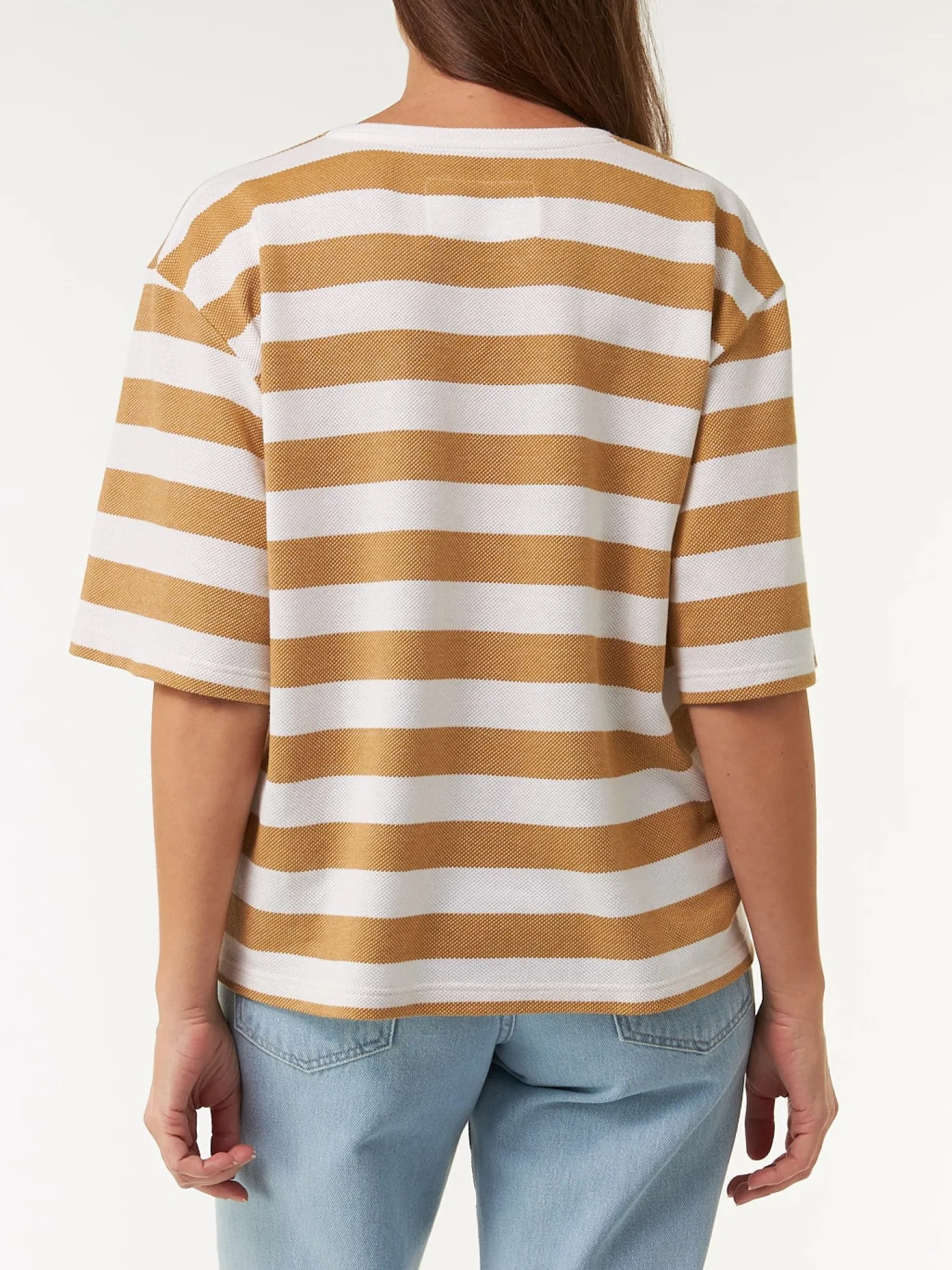 Kurzarmshirt aus Bio Baumwolle(rattan/offwhite ringel, L)