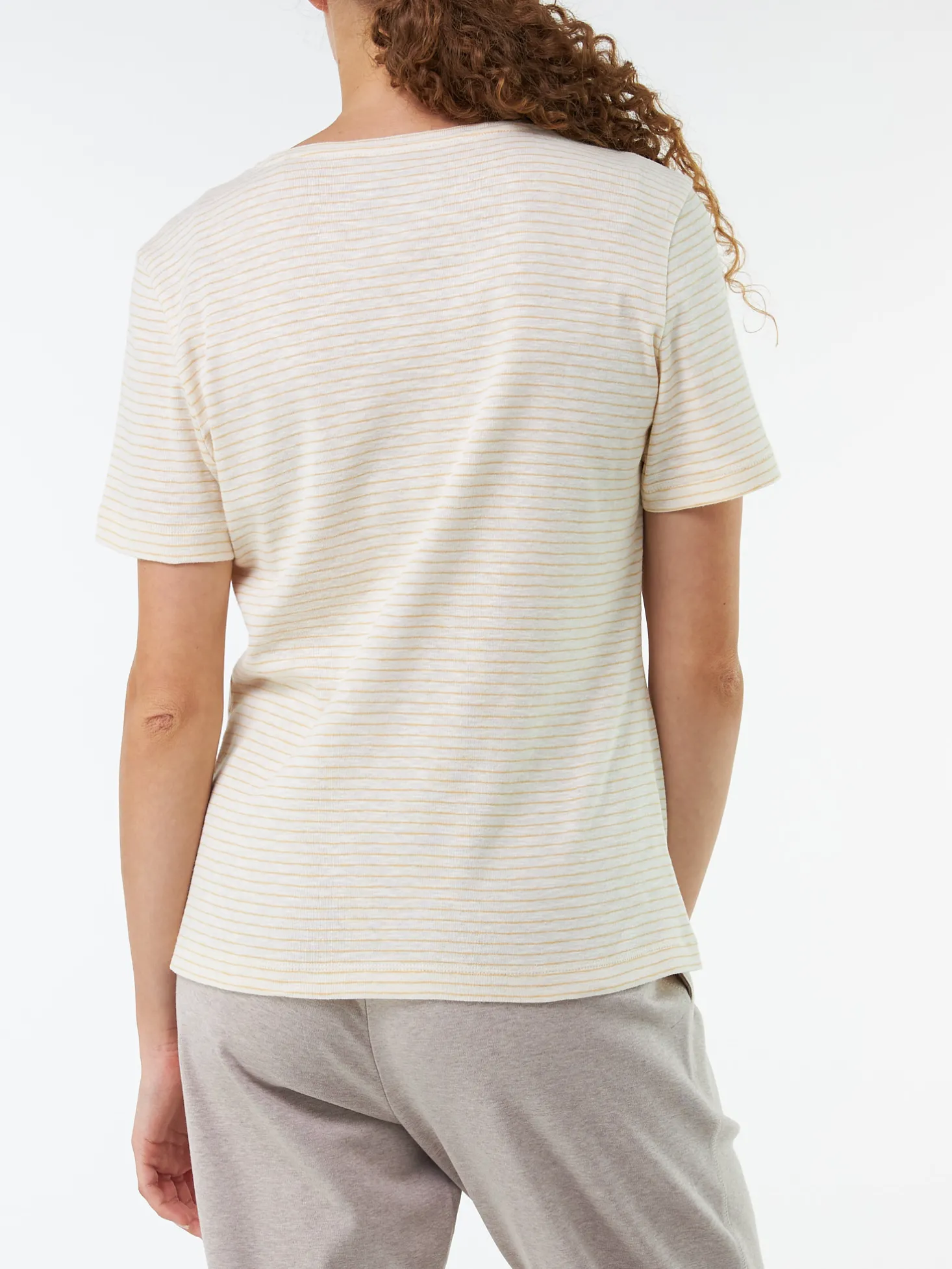 Kurzarmshirt aus Bio Baumwolle(offwhite/mango ringel, XS)