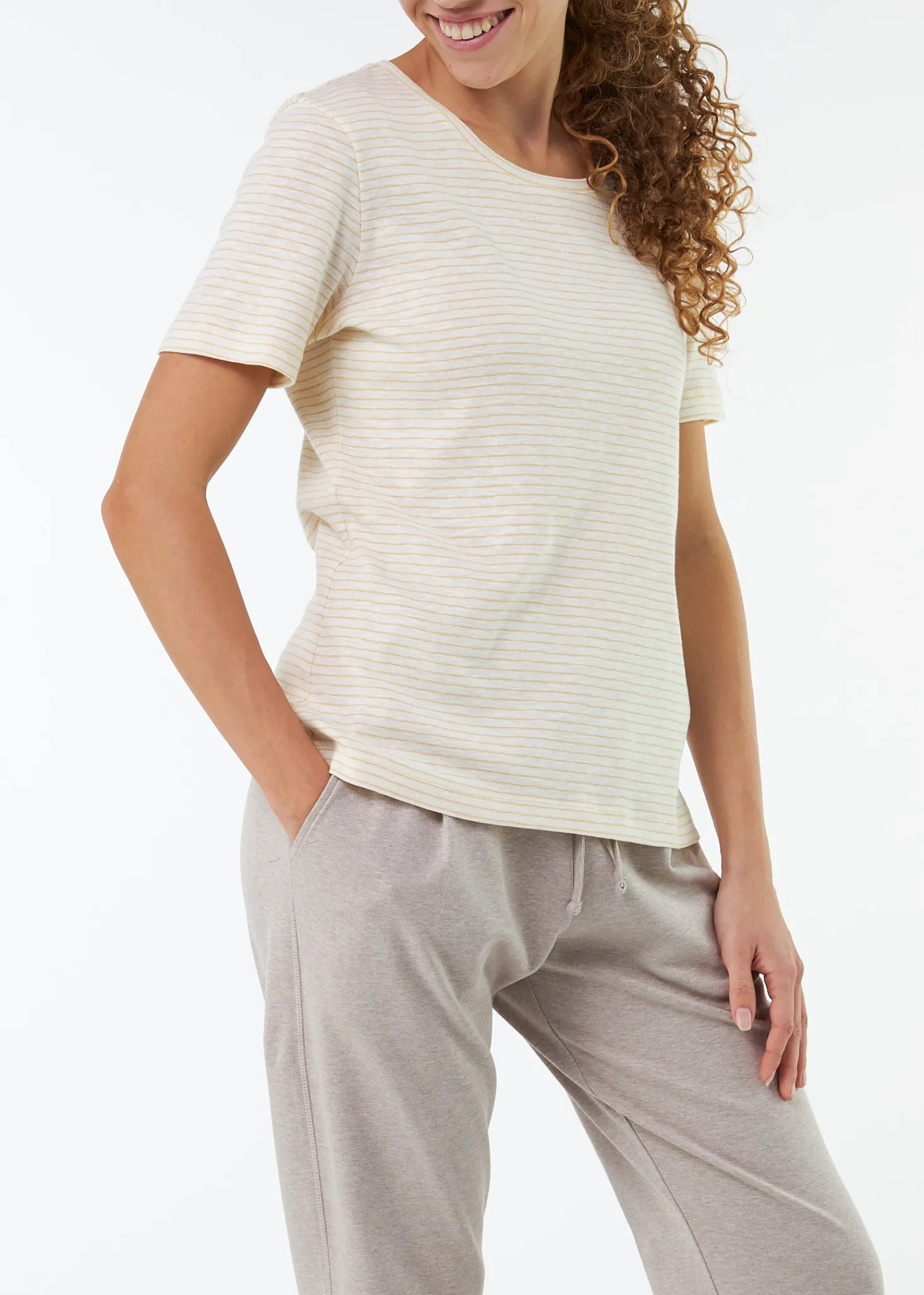 Kurzarmshirt aus Bio Baumwolle(offwhite/mango ringel, XS)