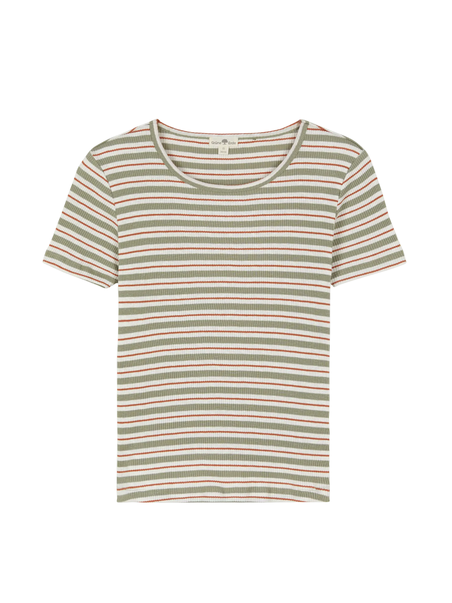 Kurzarmshirt Rippe aus Bio Baumwolle(seegras/offwhite ringel, XXS)