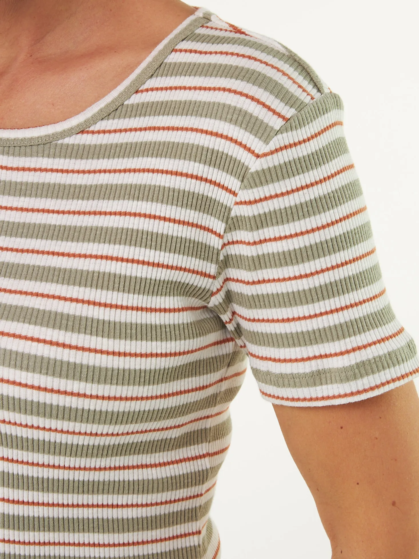 Kurzarmshirt Rippe aus Bio Baumwolle(seegras/offwhite ringel, XXS)