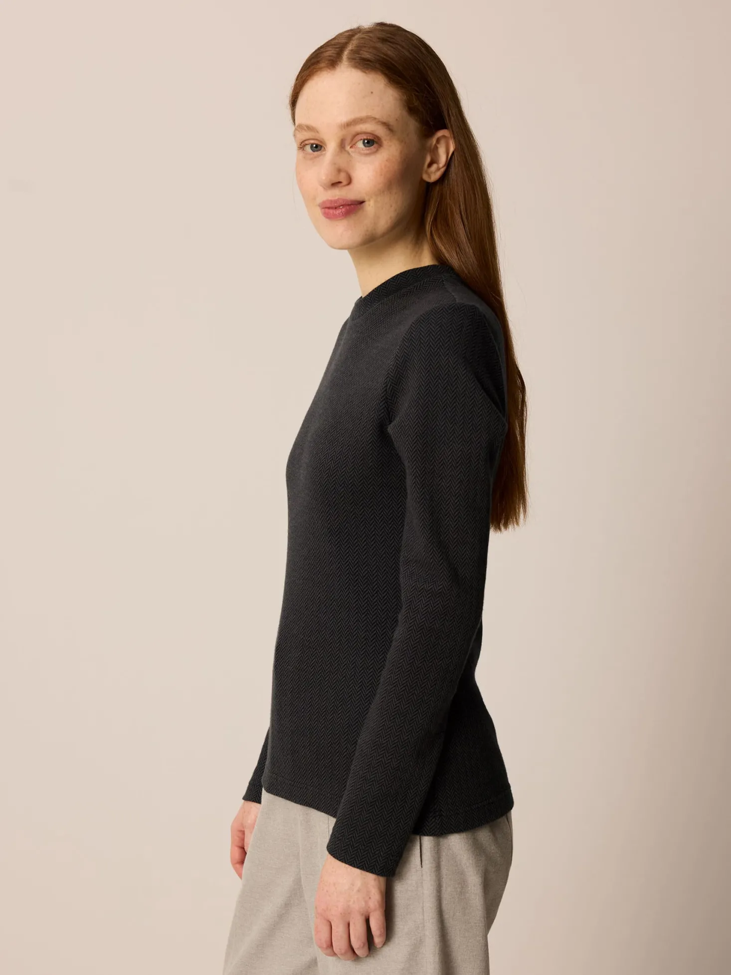Langarmshirt aus Bio Baumwolle(schiefer/schwarz herringbone, S)