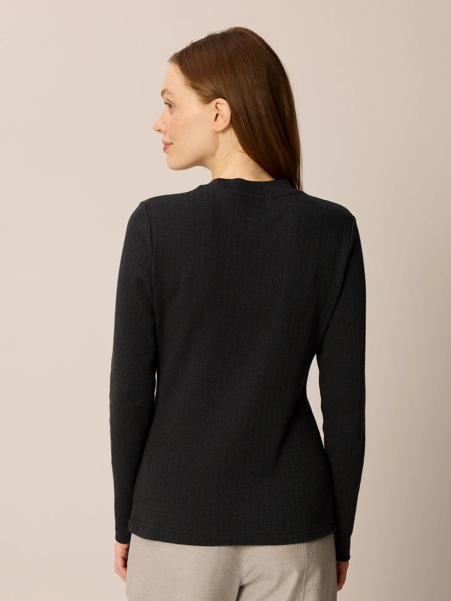 Langarmshirt aus Bio Baumwolle(schiefer/schwarz herringbone, S)