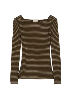Langarmshirt aus Bio Baumwolle(kaktus/light khaki ringel, XS)