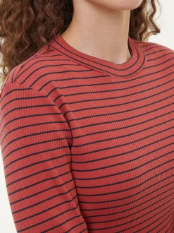 Langarmshirt aus Bio Baumwolle/Wolle(cranberry/navy ringel, 36)