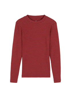 Langarmshirt aus Bio Baumwolle/Wolle(cranberry/navy ringel, 36)
