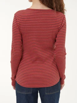 Langarmshirt aus Bio Baumwolle/Wolle(cranberry/navy ringel, 36)