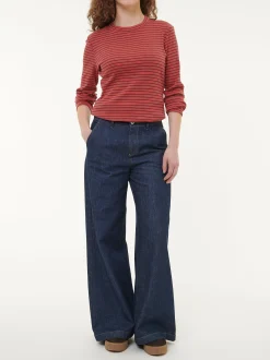 Langarmshirt aus Bio Baumwolle/Wolle(cranberry/navy ringel, 44)