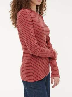 Langarmshirt aus Bio Baumwolle/Wolle(cranberry/navy ringel, 44)