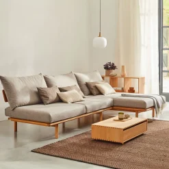 Loungesofa Lana(Wollstoff Stavang haselnuss, Buche, 260 x 160 cm mit Liegeteil links/re)