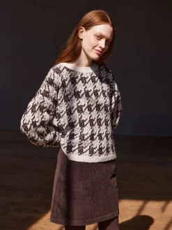 Pullover aus Alpakawolle(hahnentritt chocolate, XS)