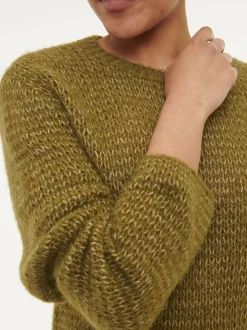 Pullover aus Alpakawolle und Bio-Baumwolle(olive melange, XS)