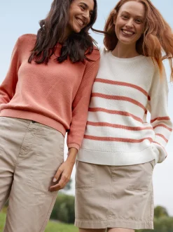 Pullover aus Bio Baumwolle(pfirsich/offwhite ringel, XS)