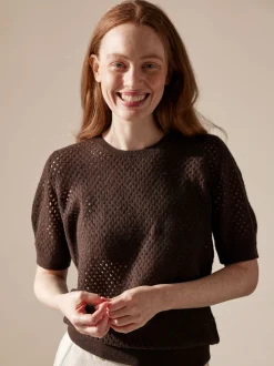 Pullover kurzarm aus Yakwolle(espresso, XS)