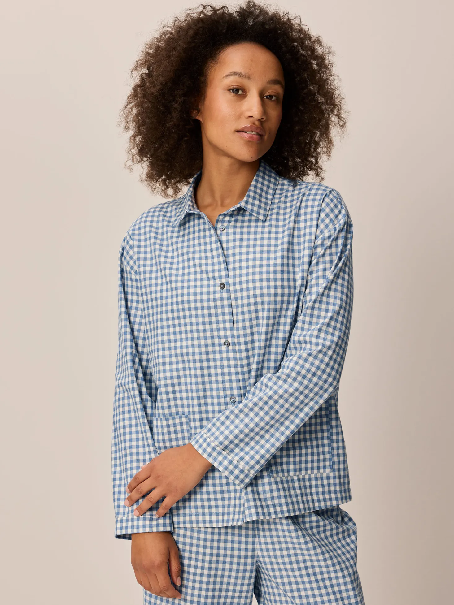 Pyjamahemd aus Bio Baumwolle(blau/weiß karo, S)