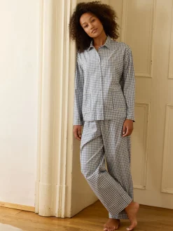 Pyjamahemd aus Bio Baumwolle(blau/weiß karo, S)