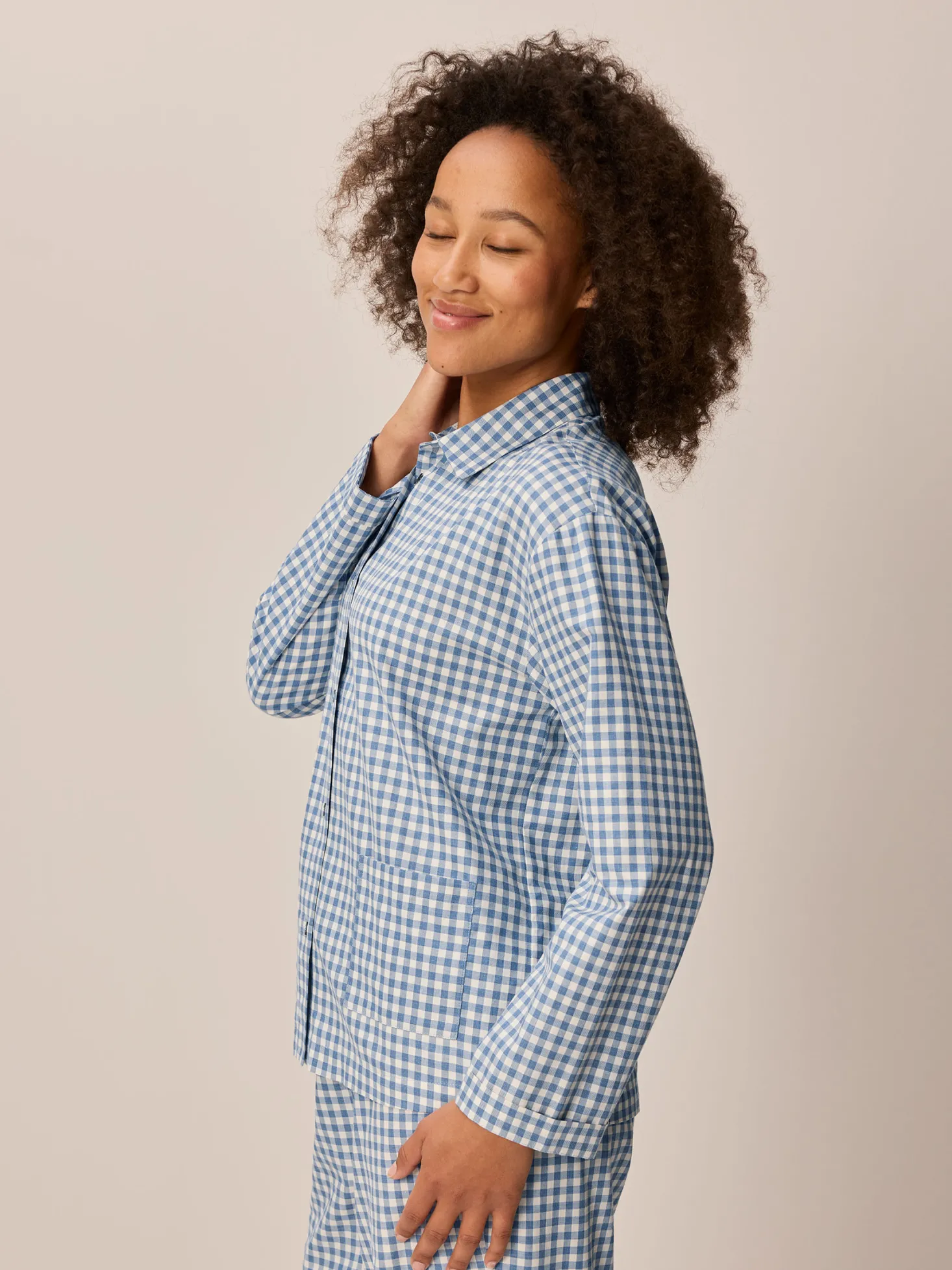 Pyjamahemd aus Bio Baumwolle(blau/weiß karo, S)