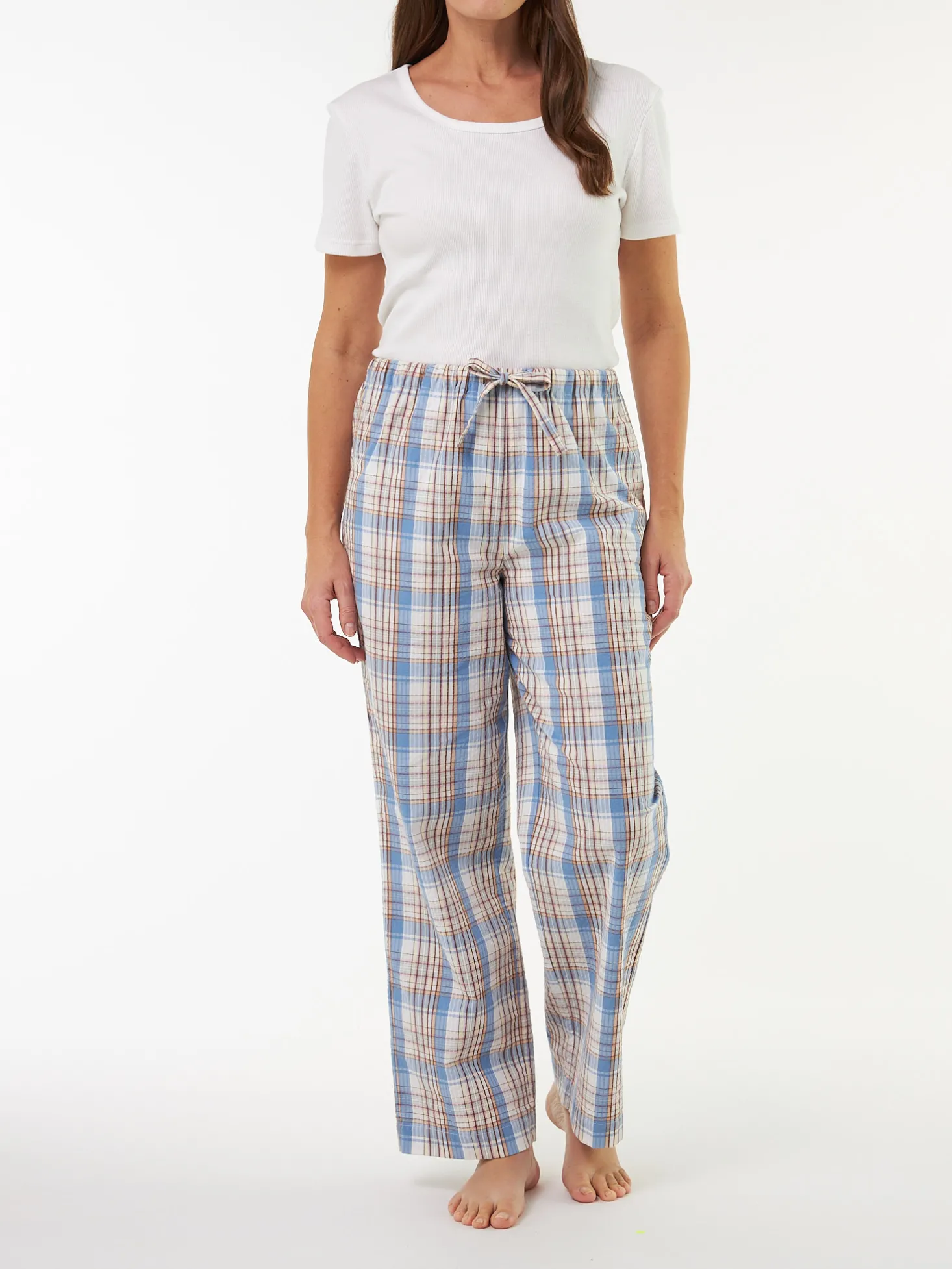Pyjamahose aus Bio Baumwolle(karo azurblau/multicolor, XS)