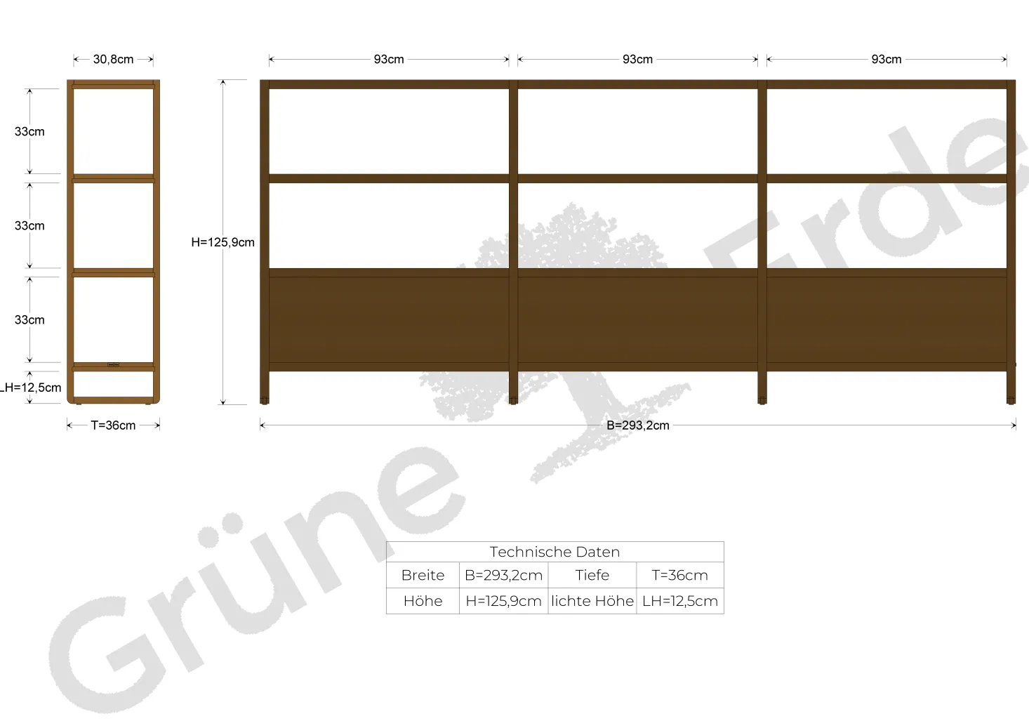 Regal QuintumVariante 10, B 2930 x T 360 x H 1255 mm (Eiche)