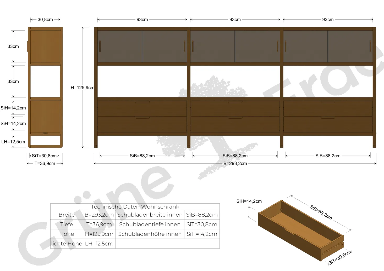 Regal QuintumVariante 11, B 2930 x T 360 x H 1255 mm (Eiche)