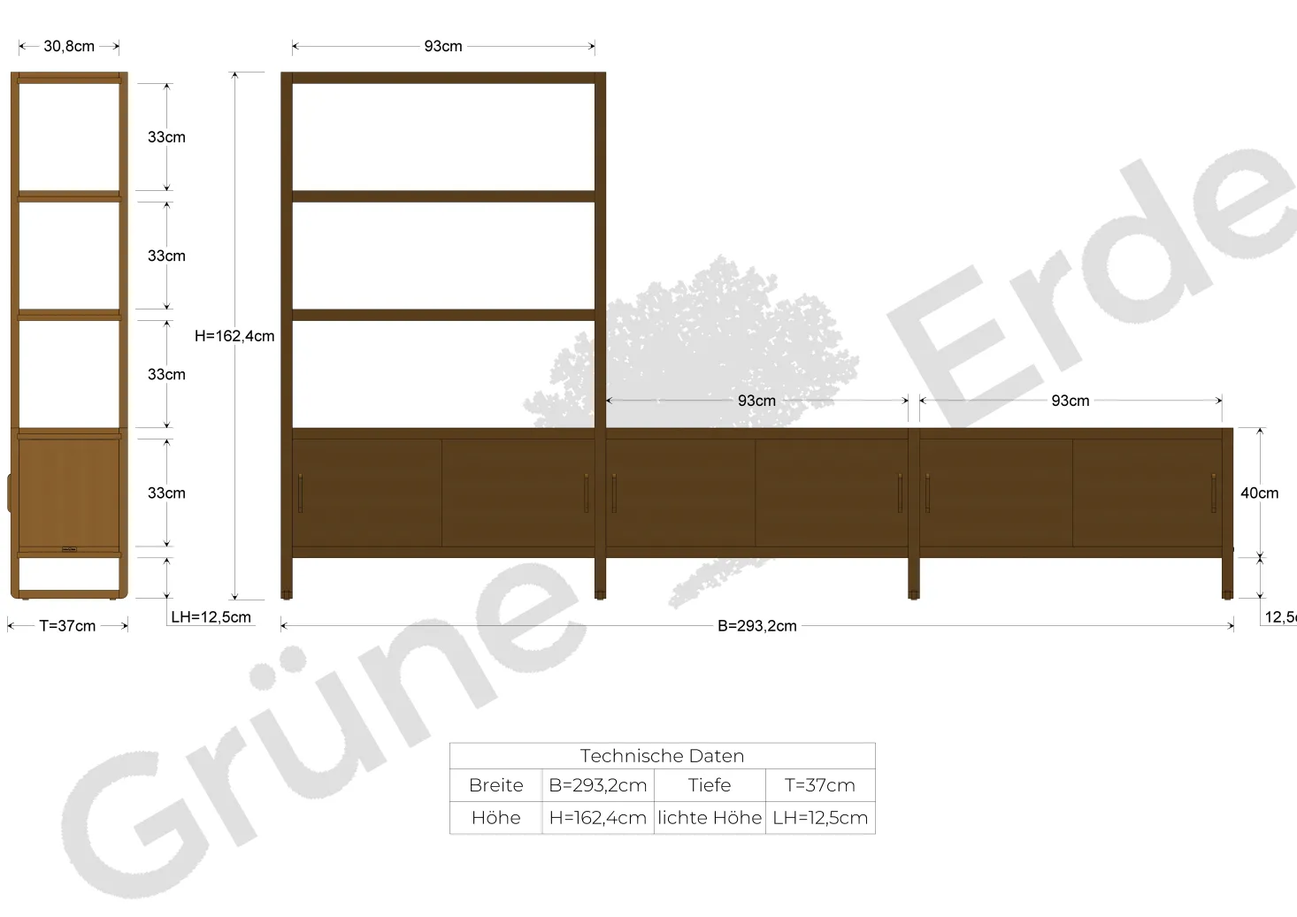 Regal QuintumVariante 6, B 2930 x T 360 x H 1620 mm (Buche)