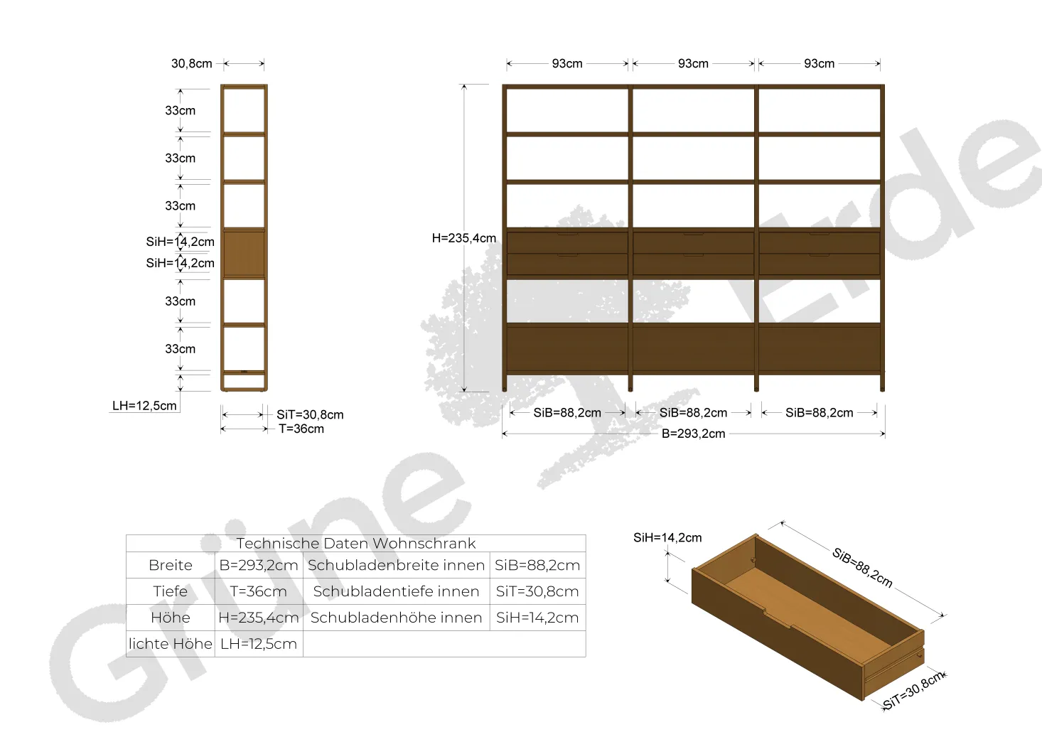 Regal QuintumVariante 18, B 2930 x T 360 x H 2350 mm (Buche)