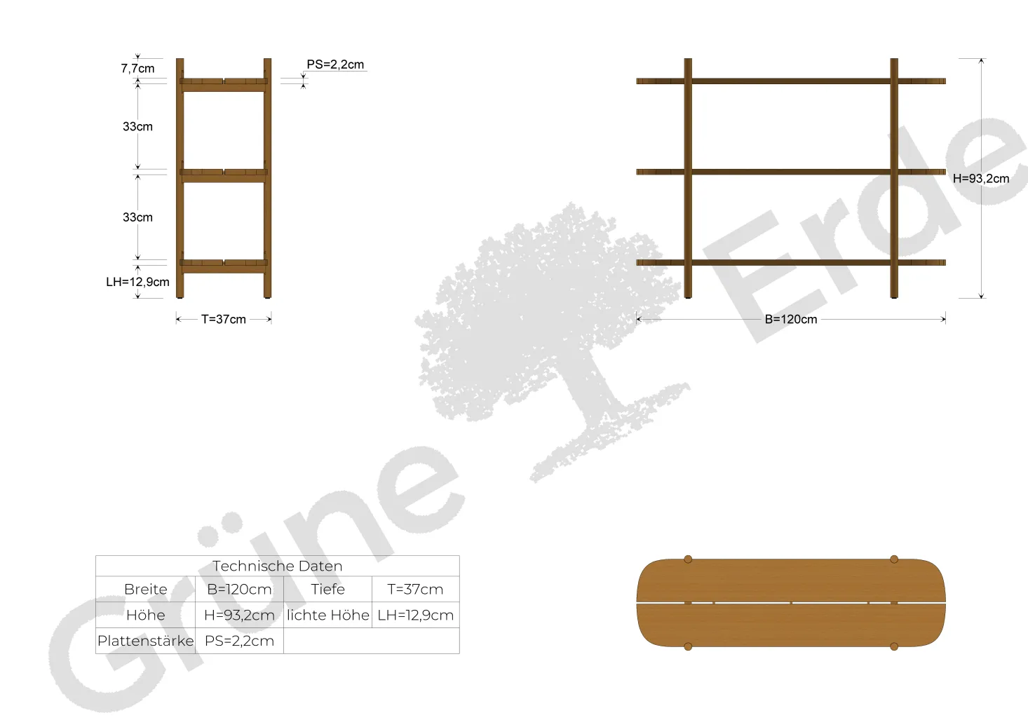 Regal TondaBreite 120 cm (Buche, 3 Fächer)