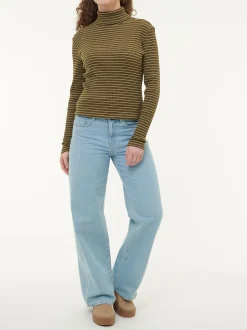 Rollkragenshirt aus Bio Baumwolle(kaktus/light khaki ringel, M)