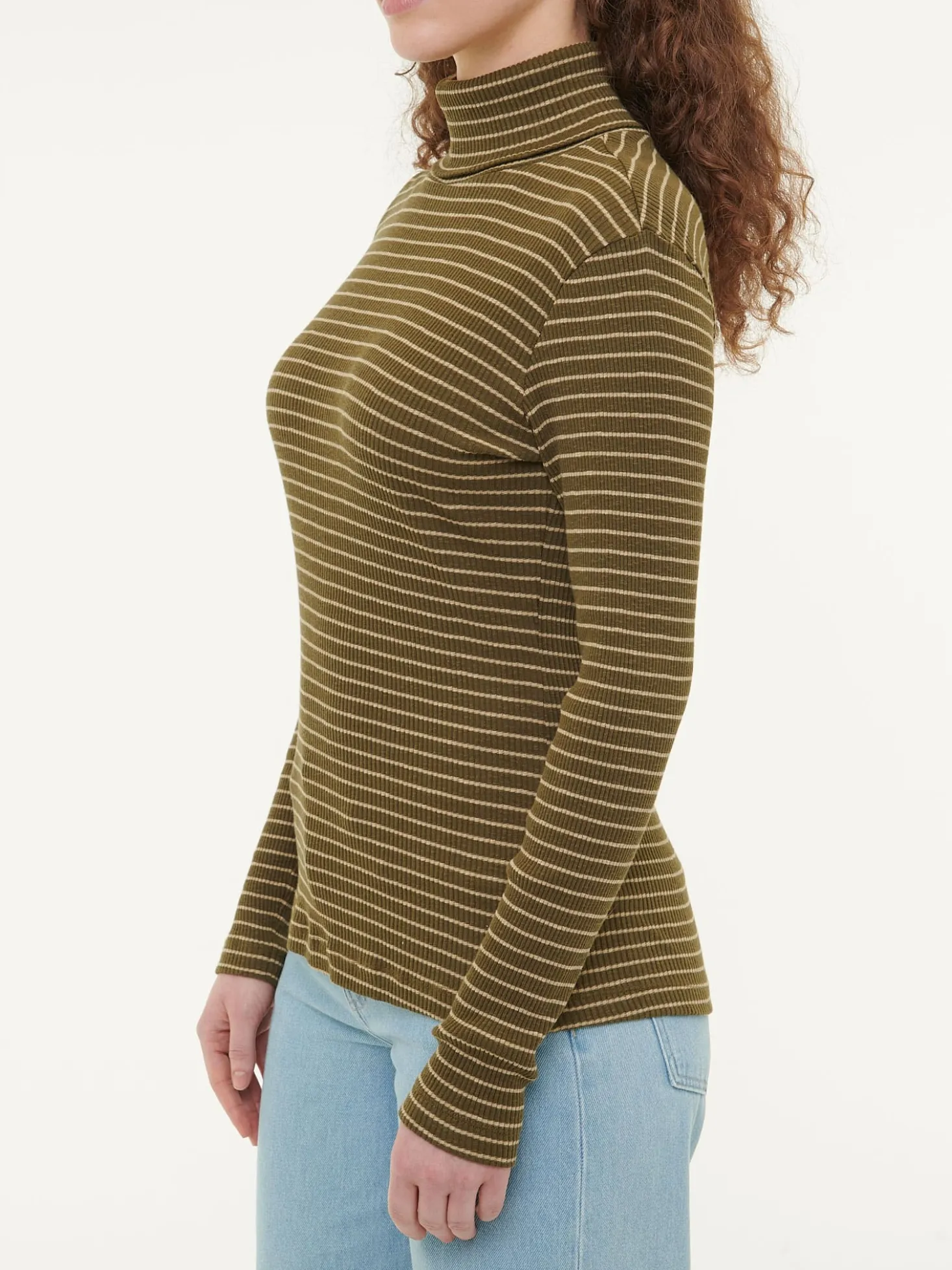 Rollkragenshirt aus Bio Baumwolle(kaktus/light khaki ringel, M)