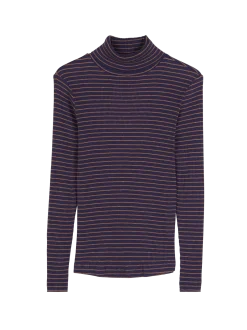 Rollkragenshirt aus Bio Baumwolle(royalblau/rosenholz ringel, XS)