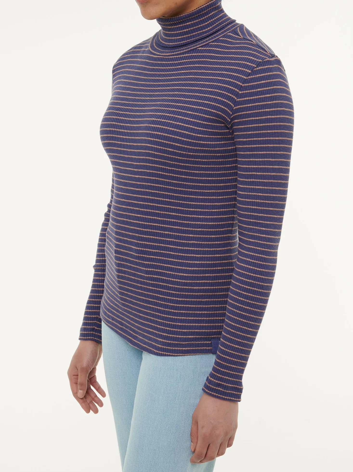 Rollkragenshirt aus Bio Baumwolle(royalblau/rosenholz ringel, XXS)