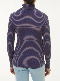Rollkragenshirt aus Bio Baumwolle(royalblau/rosenholz ringel, XXS)
