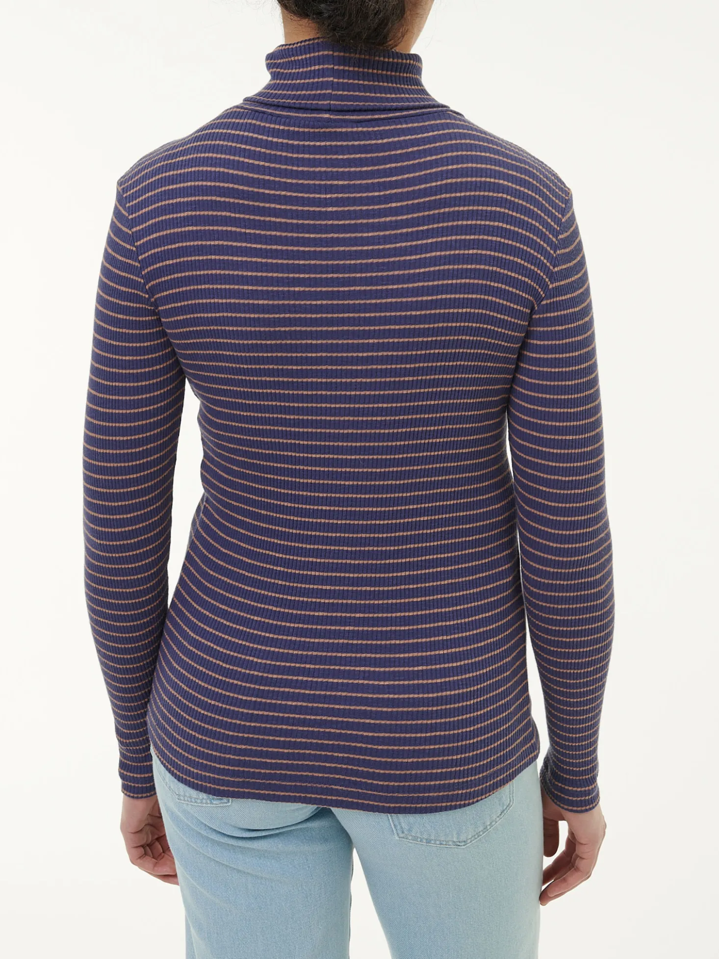 Rollkragenshirt aus Bio Baumwolle(royalblau/rosenholz ringel, XXS)