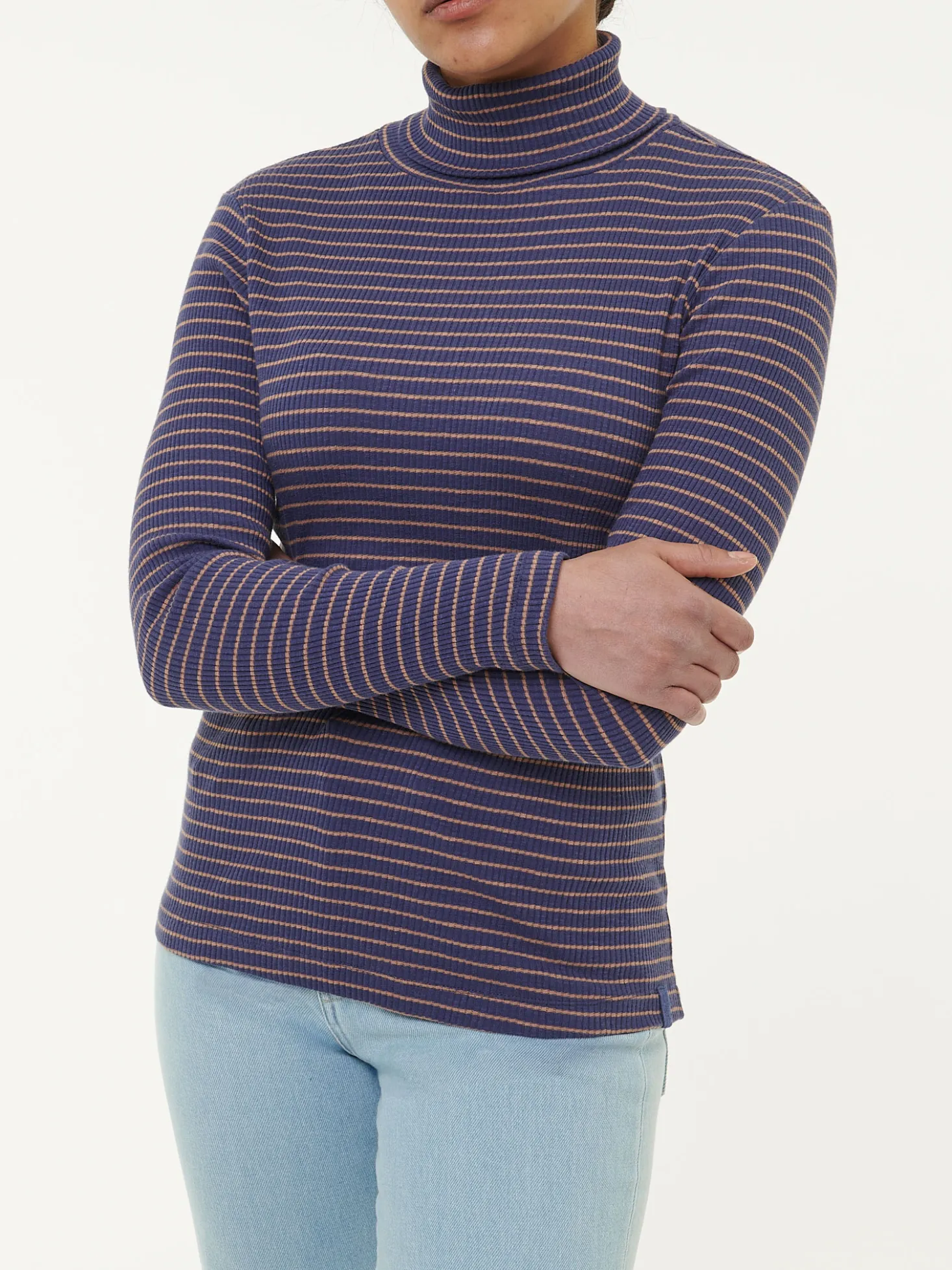 Rollkragenshirt aus Bio Baumwolle(royalblau/rosenholz ringel, XXS)