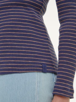 Rollkragenshirt aus Bio Baumwolle(royalblau/rosenholz ringel, XXS)