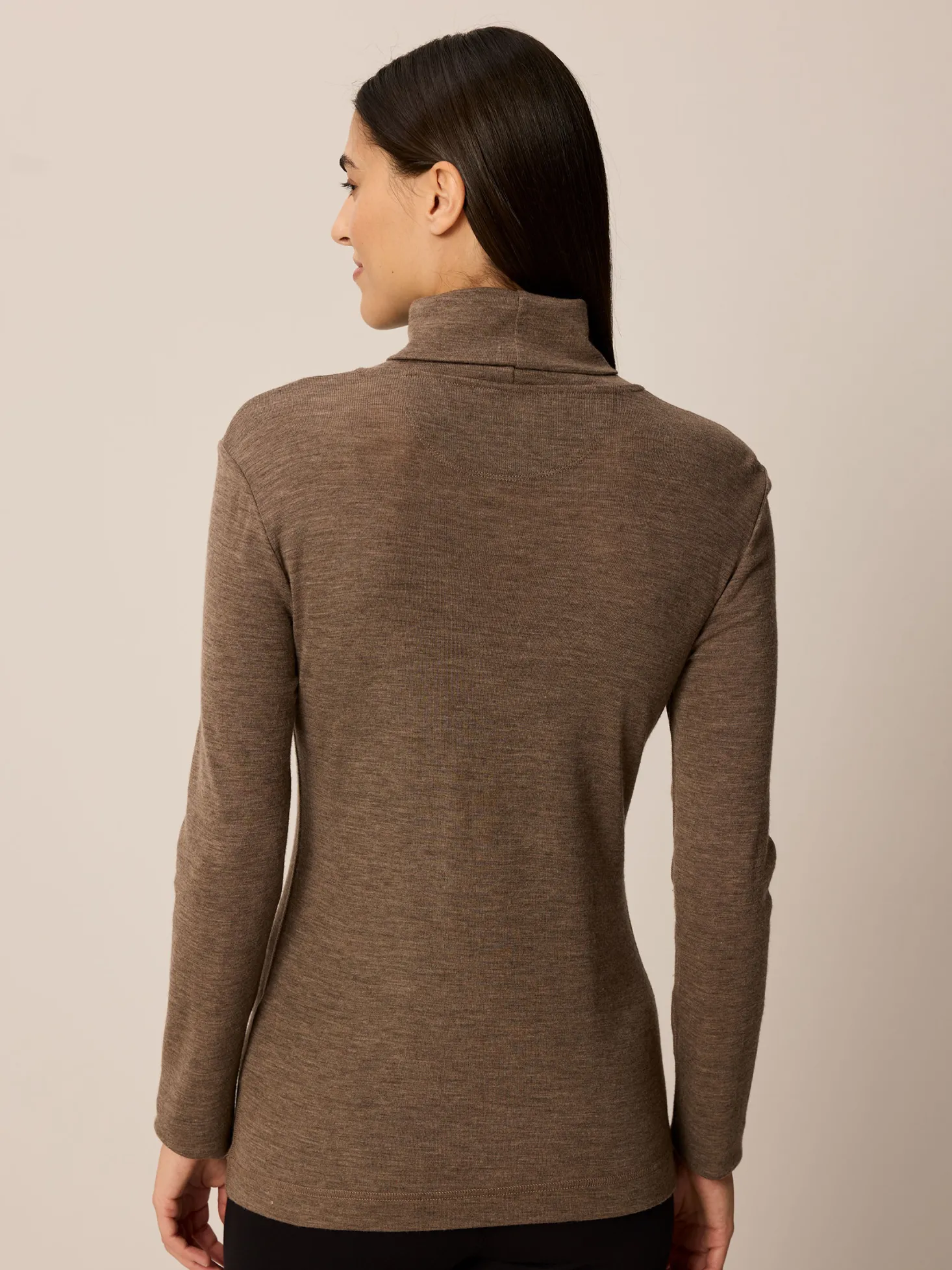 Rollkragenshirt aus Bio Wolle(walnuss melange, XS)