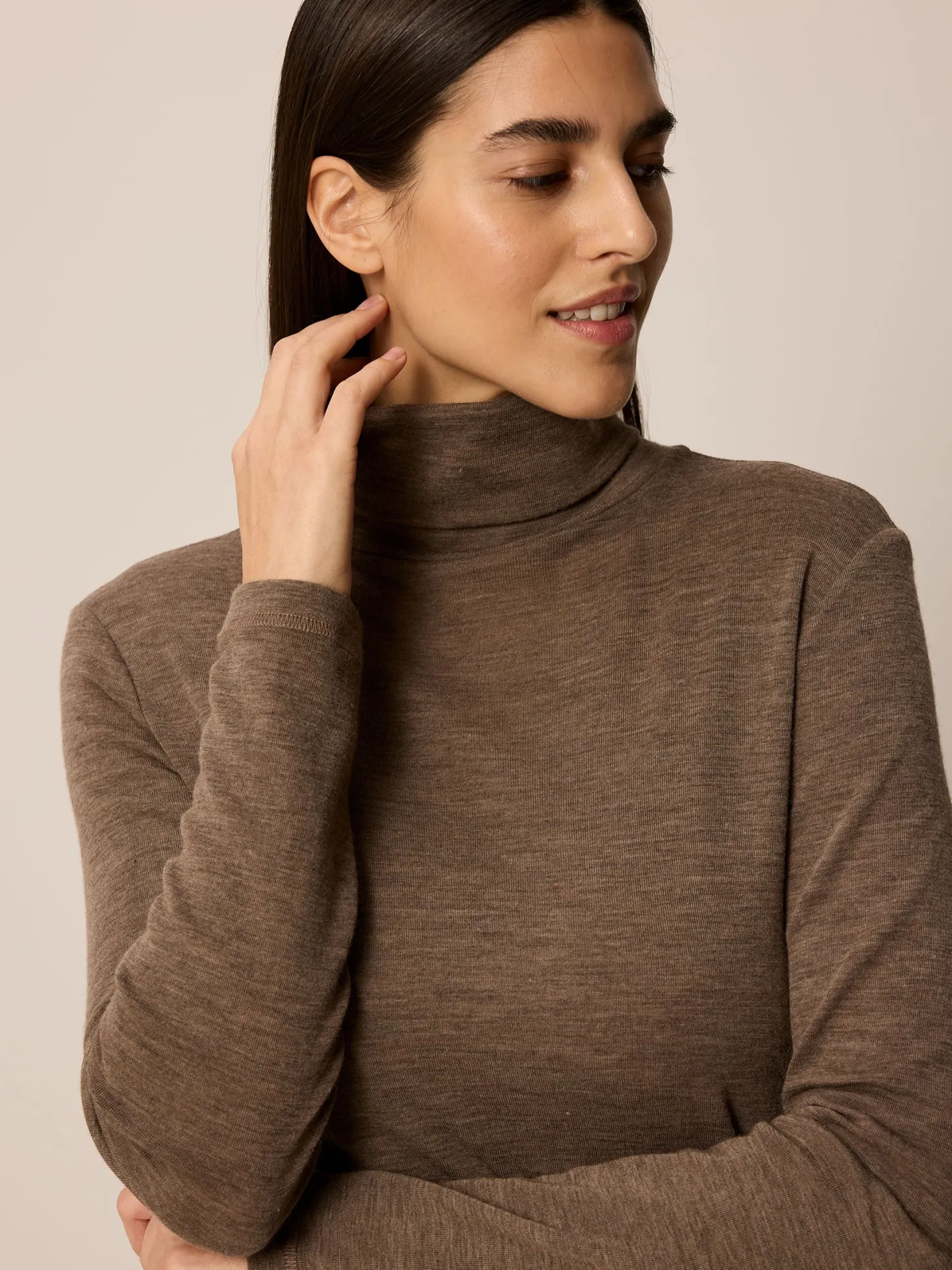 Rollkragenshirt aus Bio Wolle(walnuss melange, XS)