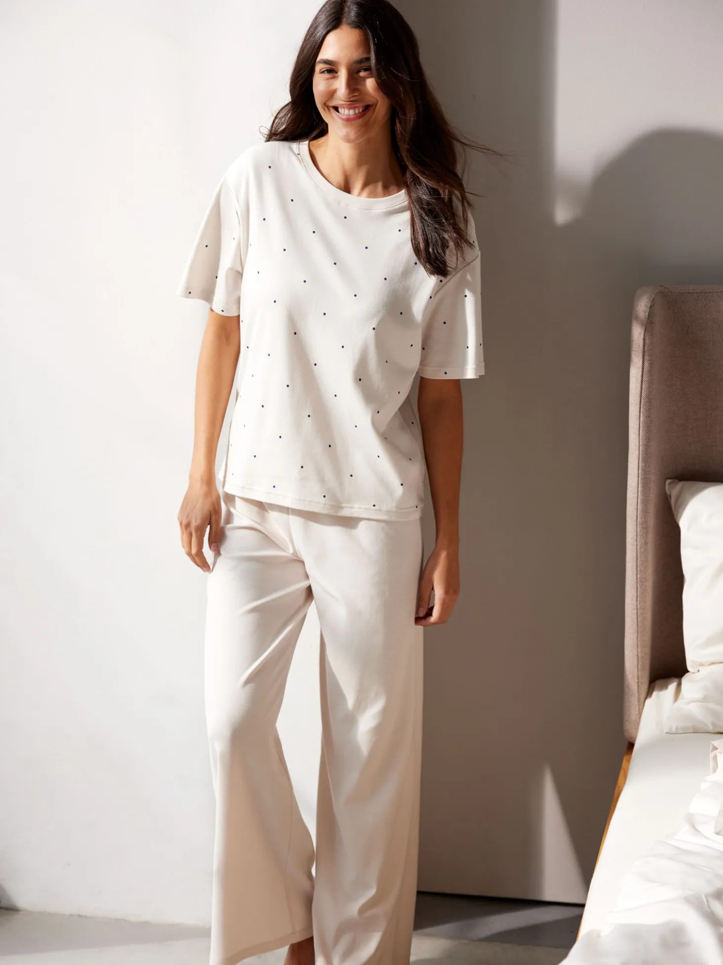 Schlafhose lang aus Bio Baumwolle(creme, XS)