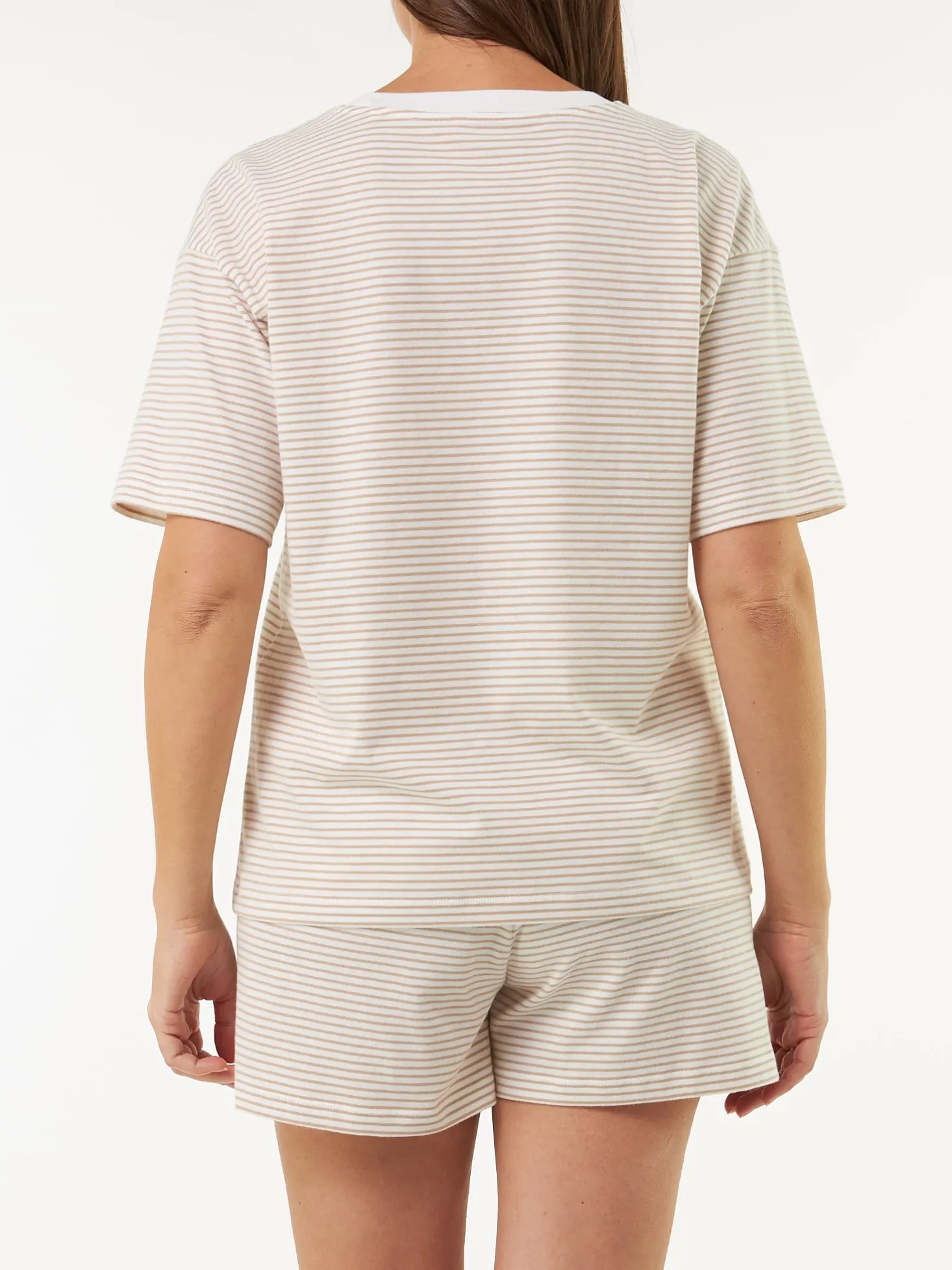 Schlafshirt Kurzarm aus Bio Baumwolle(ringel beige, XS)