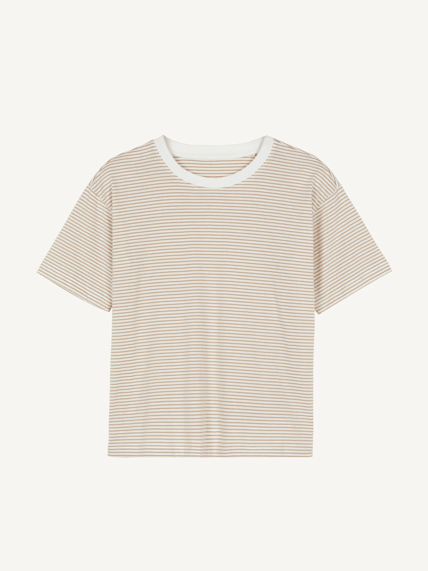Schlafshirt Kurzarm aus Bio Baumwolle(ringel beige, XS)