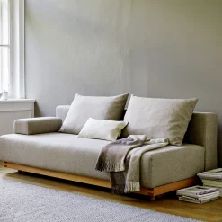 Schlafsofa Nebo B200 x T108 x H72Sitzhöhe 42cm/Sitztiefe 85cm, inkl. 2 Kissen (80 x 55cm) (Wollstoff Kaland kiesel, Eiche)