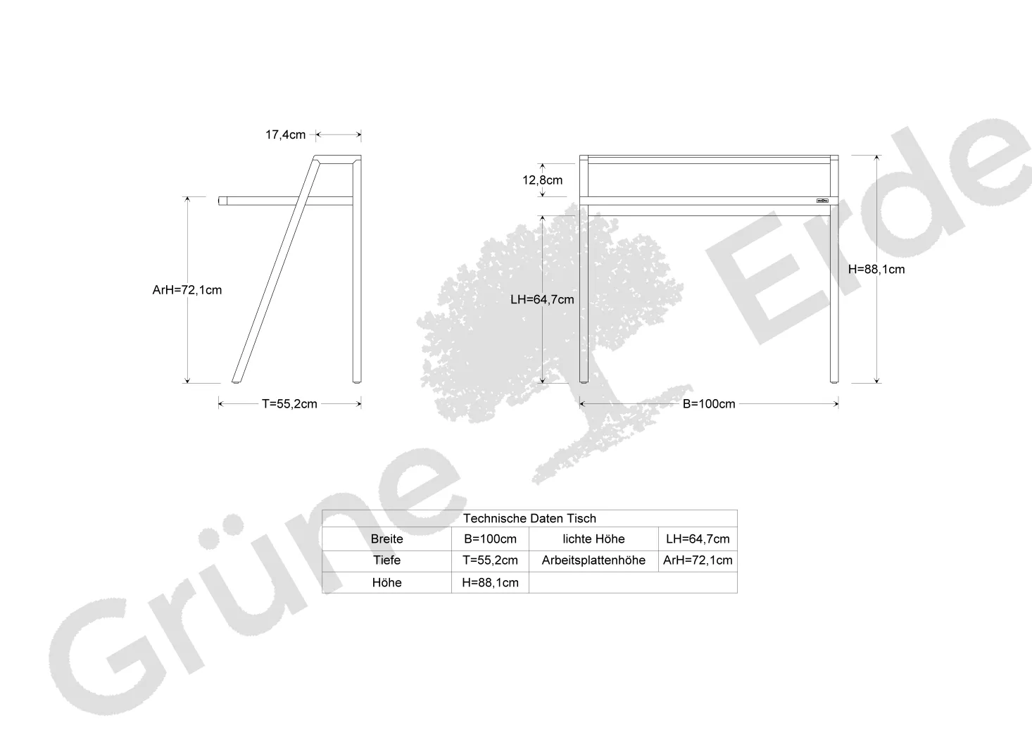 Schreibtisch PuretoB 100 x T 55,2 x H 88,1 cm (Eiche)