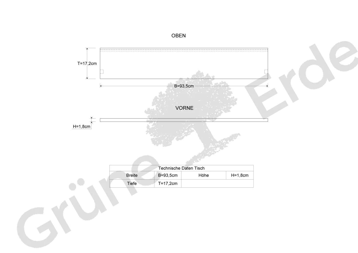 Schreibtisch Pureto Deckplatte B 93,5 x T 17,2 x H 1,8 cm (Eiche)