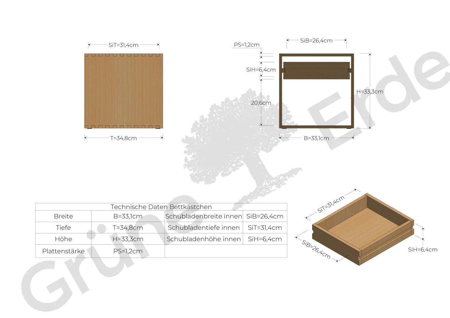 Schubladenbox Yunit Pur(Buche, 1 Lade)