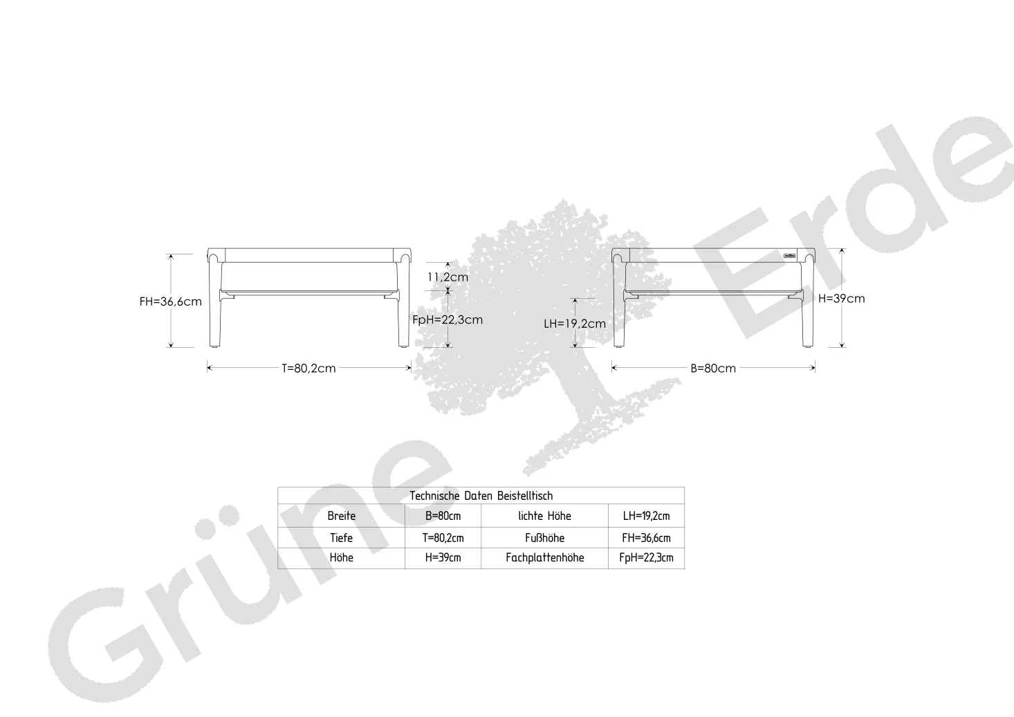 Sofatisch Alwy(Eiche, 80 x 80 cm)
