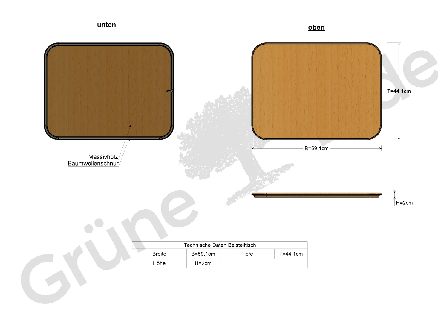 Sofatisch Alwy Platte(Eiche, 60 x 44 cm)