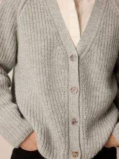 Strickjacke aus Alpakawolle(grau melange, XL)